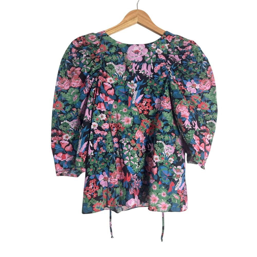 WHIT Anthropologie Floral Bubble Sleeve Top Small